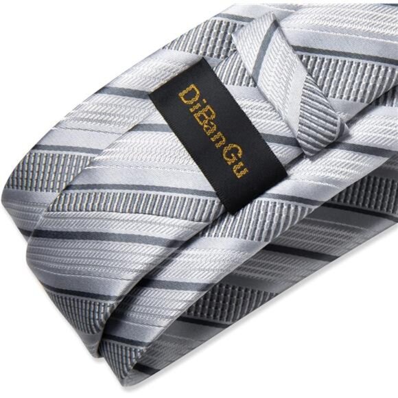 Mens Striped Tie Silk Woven Necktie and Pocket Square Cufflinks Tie Clip Set - Picture 6 of 8